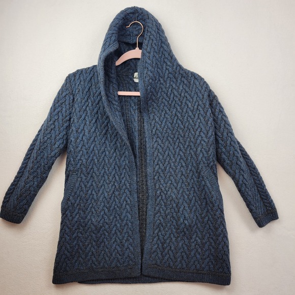 Aran Crafts Sweaters - Aran Crafts Womens Blue Cable Knit Merino Wool Cardigan Sweater Size S SHRUNK